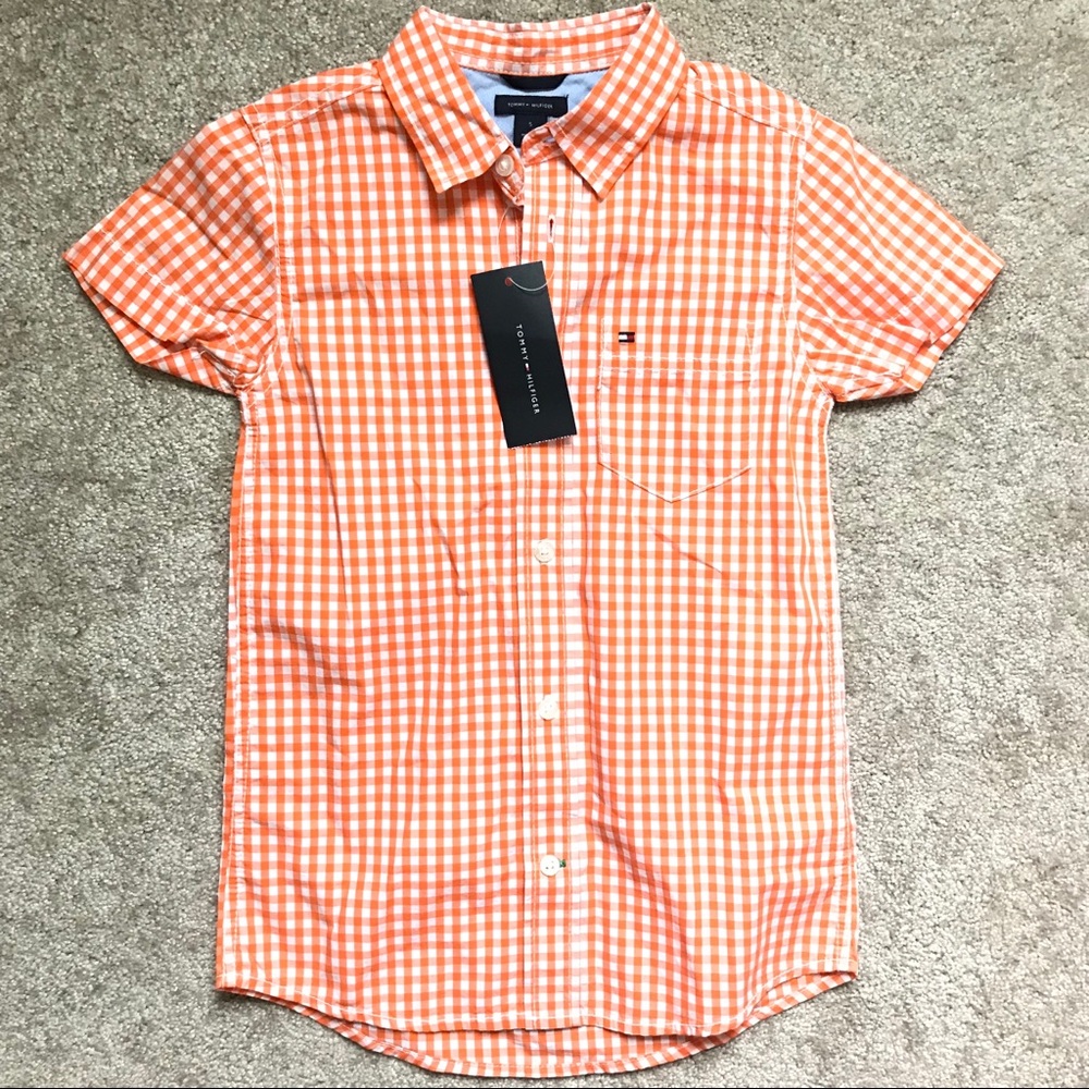 Tommy Hilfiger orange white checked button shirt 5